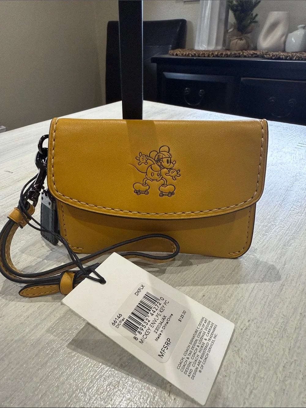Coach Disney X Mustard Yellow Leather Mickey Wristlet